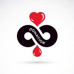 Vector illustration of heart shape and infinity symbol. Hematology theme, medical treatment design. Cardiology medical care vector emblem for use in pharmacy.
