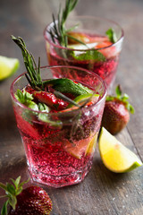 Natural lemonade with strawberry lime and herbs