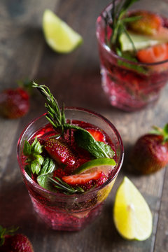 Natural lemonade with strawberry lime and herbs