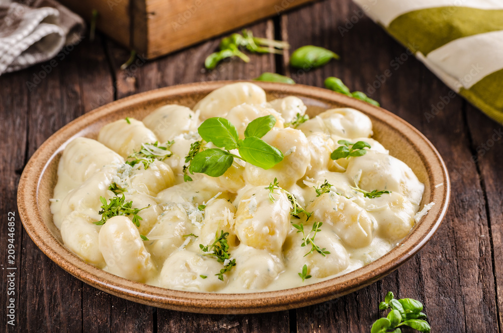 Canvas Prints cheese gnocchi with blue cheese sauce and galic