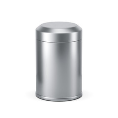 Metallic gray Tin Can Mockup packaging on white