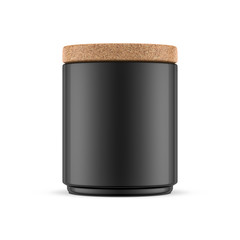 Black Tin Can Mockup with cork tree cap isolated on white, 3d rendering