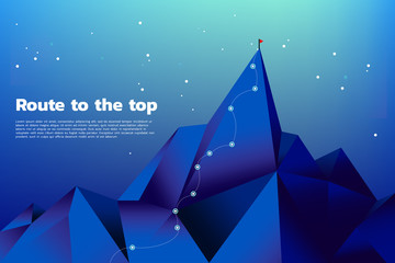 Route to the top of mountain: Concept of Goal, Mission, Vision, Career path, Vector concept Polygon dot connect line style