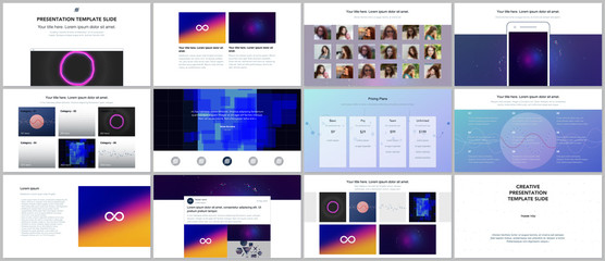 Minimal presentations, portfolio templates with abstract colorful infographics, minimalistic design futuristic vector backgrounds. Presentation slides for flyer, leaflet, brochure, cover, report.