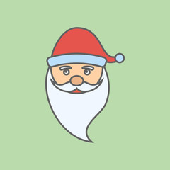 Santa Claus face flat line icon on green background. Christmas vector illustration.