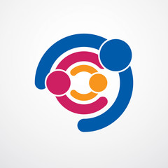 Happy family vector logo or icon created with simple geometric shapes. Tender and protective relationship of father, mother and child. Together as one system relations.