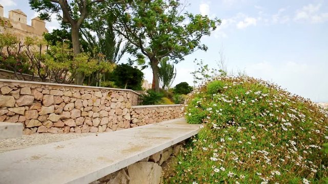 the garden inside the Alcazaba (castle) of Almer&iacute;a city, Andalusia, Spain