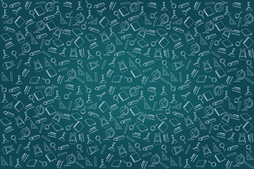 School background with hand drawn doodle icons of study. Back to school. Sketch. Vector background. Place for text.