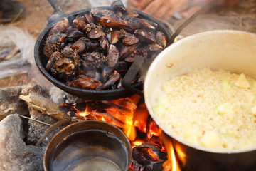 Seafood camfire dinner