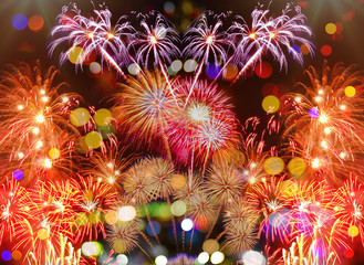 Abstract colored fireworks and bokeh background. Abstract background holiday.