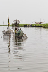 Fishing nets in the lake near the village on stelts Ganvie - Benin