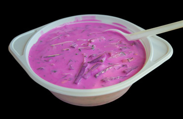 Traditional cold borscht with beet.