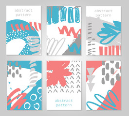 Fototapeta na wymiar Abstract colorful backgrounds set. Hand drawn templates for card, flyer and invitation design. Vector illustration.