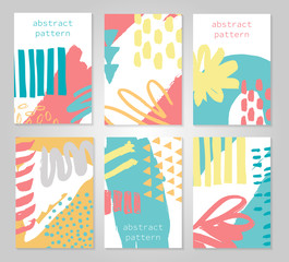 Abstract colorful backgrounds set. Hand drawn templates for card, flyer and invitation design. Vector illustration.