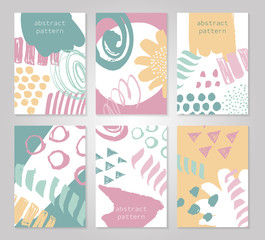 Abstract colorful backgrounds set. Hand drawn templates for card, flyer and invitation design. Vector illustration.