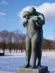 Loving couple sculpture in Vigeland Sculpture Park in Oslo, Norway