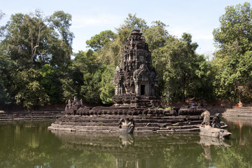 Fototapeta na wymiar Siem Reap Cambodia, view of the island temple Preah Neak Pean on a sunny day