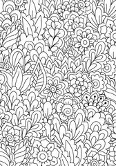 Obraz premium Seamless pattern for coloring book. Black and white background with floral, ethnic, hand drawn elements for design.