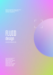 Obraz premium Cover fluid with round shapes. Gradient circles on holographic background. Modern hipster template for placards, banners, flyers, report, brochure. Minimal cover fluid in vibrant neon colors.