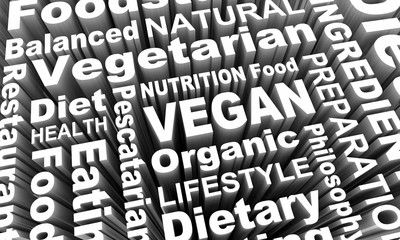 Vegan Organic Vegetarian Natural Diet Words 3d Render Illustration