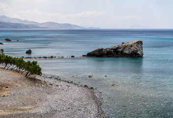 Preveli Beach with Palms park on Crete island, Greece.
