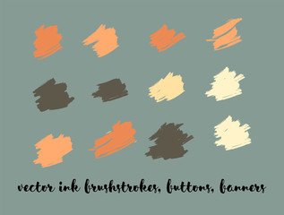 Trendy Paint Vector Brush Strokes. Brown Ink Splats, Banners, Chocolate Smears. Hipster Graffiti Ads Borders, Vintage Paintbrush Doodles. Tasty Chocolate Smears, Trendy Paint Vector Brush Strokes.