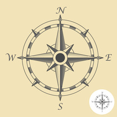 Compass or wind rose symbol - nautical navigation sign