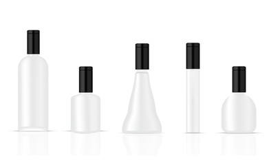 Mock up Realistic Plastic Black and White Packaging Product For Cosmetic Beauty or Alcohol Bottle isolated Background.