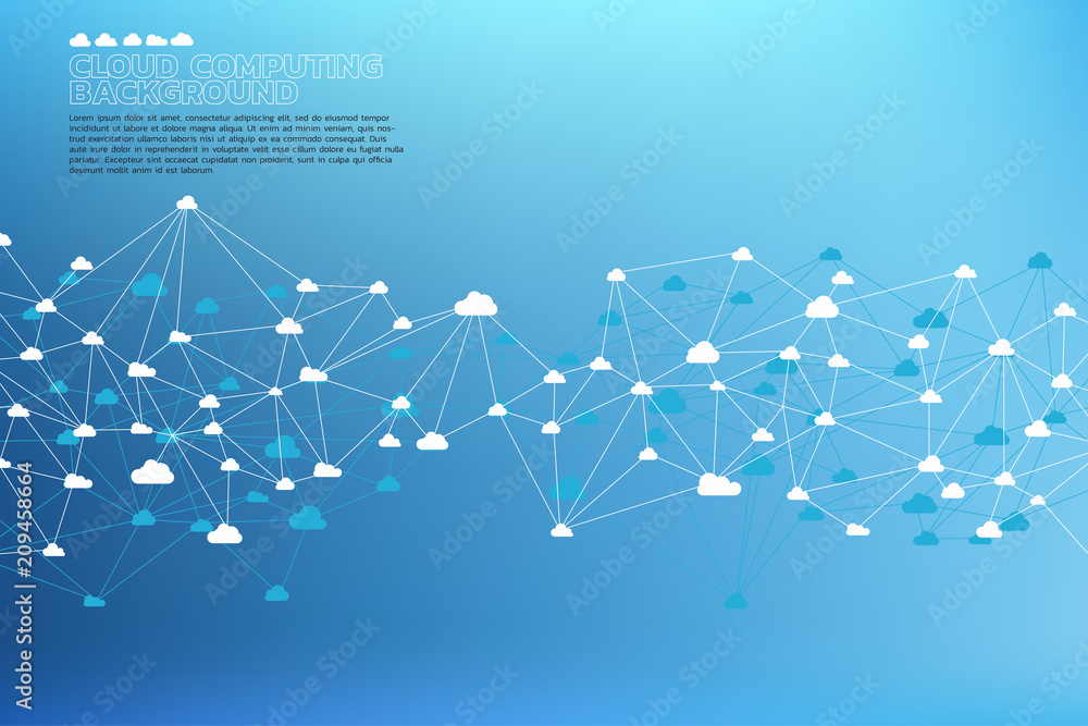 Poster Cloud computing network concept polygon dot connected line : Concept of cloud server, Storage and data
