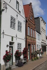 schöne Fassaden mit Rosen in Friedrichstadt 