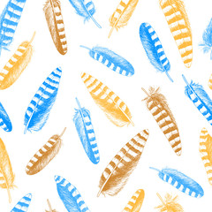 Feather natural bird seamless pattern. Hand drawn vector illustration.