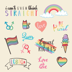 Hand Drawn Gay Pride Stickers Collection - vector eps10