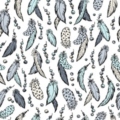 The feathers set. Hand drawn vector illustration.