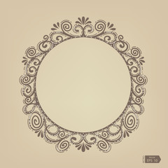 Retro frame.Retro wedding invitations .Round frame of flowers