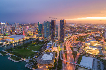 Fototapeta na wymiar Aerial stock photo of Downtown Miami