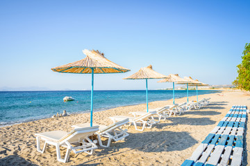 Beaches, Greece, Kos Island, Kardamena: beautiful holiday setting on a secluded beach with...
