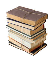 A stack of old books isolated on wihte background.