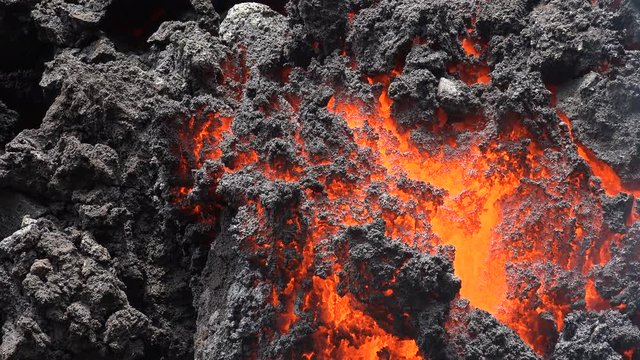 Closeup of a lava flow of volcano Kilauea on Hawaii
