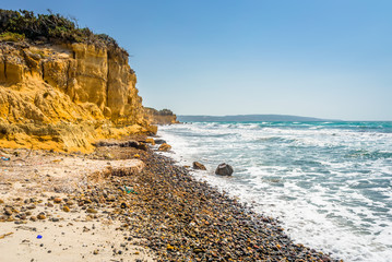 Beach, Greece - Kos Island, Kefalos: Picturesque deep blue Caribbean Bay with wild sea of...