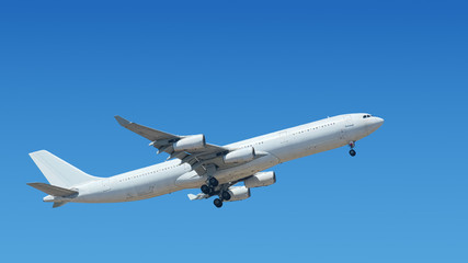 Fototapeta premium White unmarked airplane flying up