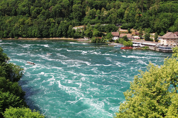 Rheinfall in Switzerland near Schaffhausen. Rheinfall is the biggest waterfall in Europe.