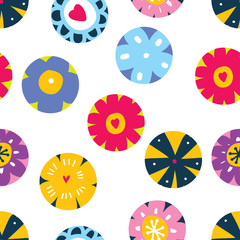 Cute flowers polka dot. Seamless pattern.