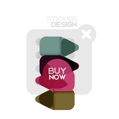 Flat design triangle arrow shape geometric sticker icon, paper style design with buy now sample text, for business or web presentation, app or interface buttons, internet website store banners