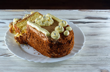 delicious home made biscuit cake on a black background