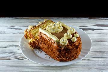 delicious home made biscuit cake on a black background