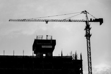 crane side buliding black and white background