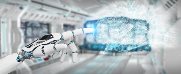 White humanoid hanid creating artificial intelligence 3D rendering