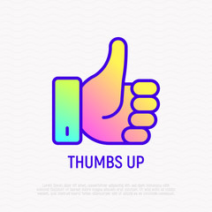 Fototapeta premium Thumbs up thin line icon with gradient. Modern vector illustration of approval sign, yes, ok. Modern vector illustration.