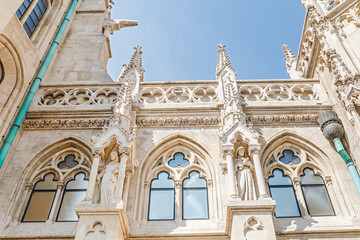 Fototapeta na wymiar The white gothic exterior of St Matthias Cathedral in Budapest