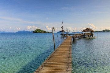wooden bridge and cottage  on tropical sea  in  Koh Mak island, Trat province,Thailand